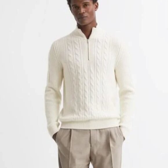 Reiss Rosso Cable Stitch Quarter Zip Sweater - Picture 1 of 8